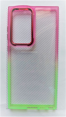   Луксозен твърд гръб кристално прозрачен за Samsung Galaxy S23 Ultra 5G SM-S918B розово зелен кант 
